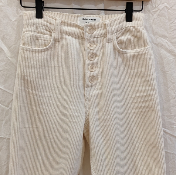 Reformation | Cynthia Button Fly High Rise Straight Corduroy Pants | White - Picture 10 of 10